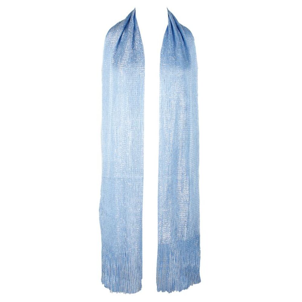 DBFL Ladies Metallic Shimmery Fringed Mesh Evening Scarf Sky Blue